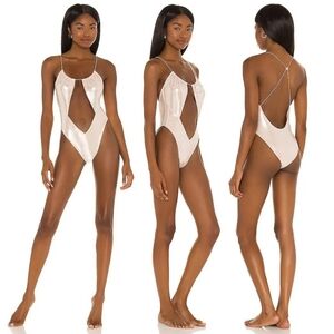 Adam Selman X Ripcord One Piece In Metallic Neutral Swimsuit Size XXS Glam Retro